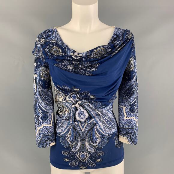 ROBERTO CAVALLI Blue & White Paisley Blouse - Picture 1 of 8